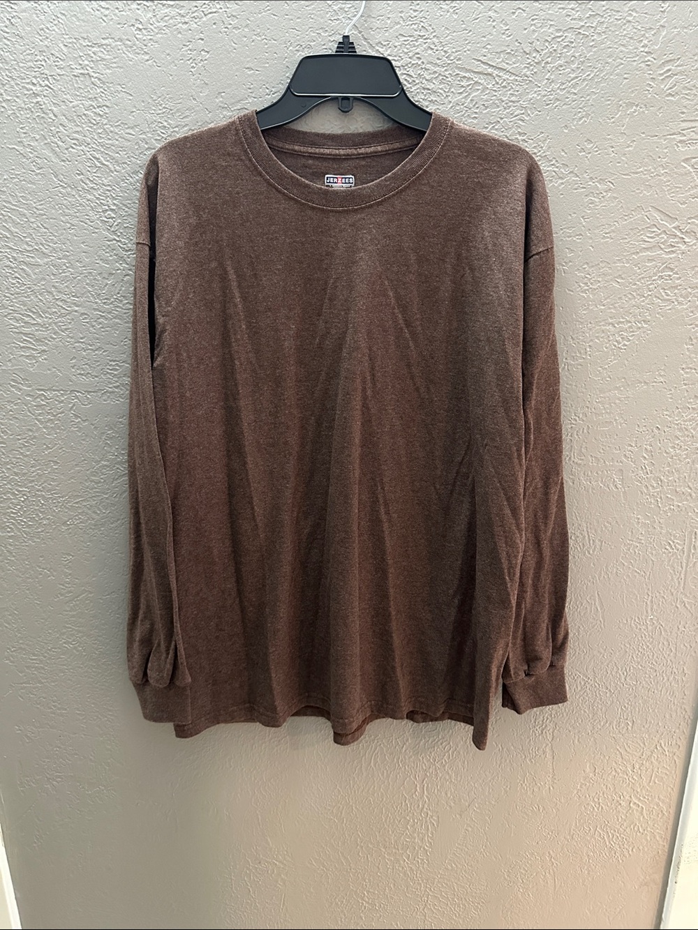 Jerzees Men's Brown Long-Sleeve Crewneck Tee